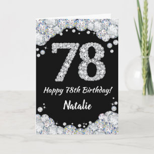 Happy 78. Geburtstagskarte Black and Silver Glitze Karte