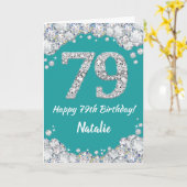 Happy 79. Geburtstag Aquamarine und Silberne Glitz Karte (Gelbe Blume)