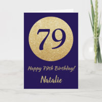 Happy 79. Geburtstag Navy Blue und Gold Glitzer