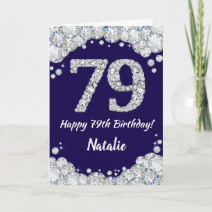 Happy 79. Geburtstag Navy Blue und Silver Glitzer Karte