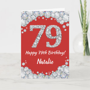 Happy 79. Geburtstagskarte Rot und Silber Glitzer  Karte