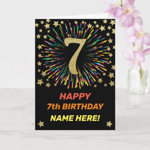 Happy 7. Geburtstag Black & Gold Rainbow Firework Karte