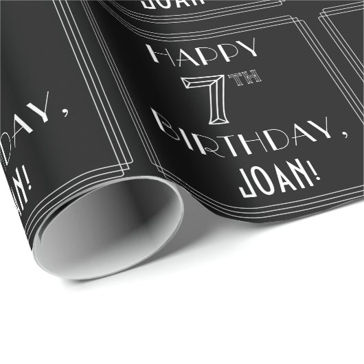 HAPPY 7TH BIRTHDAY; Art Deco Style w/ Custom Name Geschenkpapier (Rolleneckpunkt)