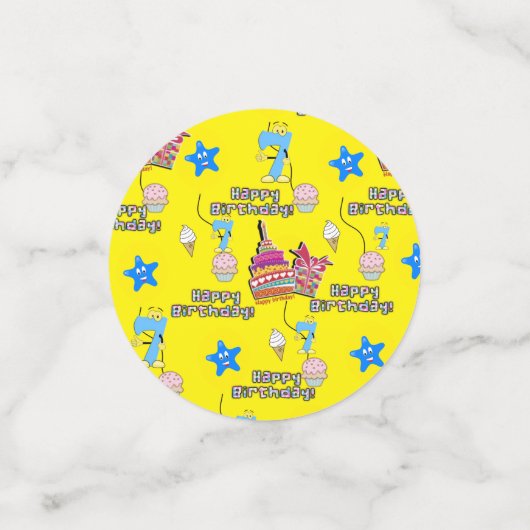 Happy 7th Birthday Confetti, #7 Yellow & Red Konfetti (Klein Vorderseite)