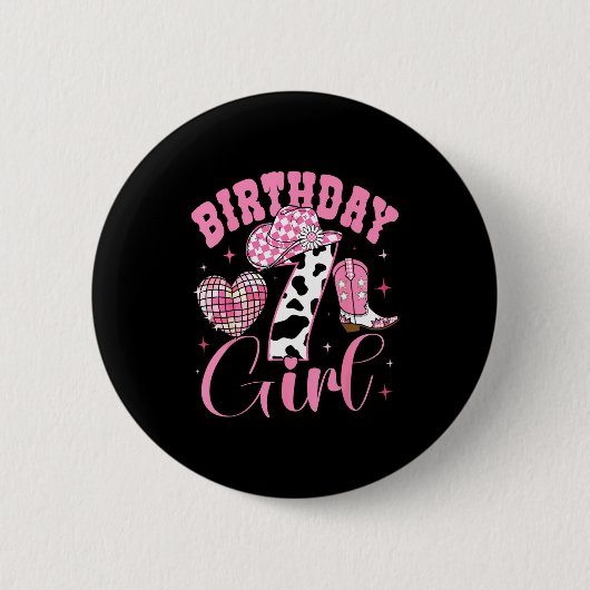 Happy 7th Birthday Girl Outfit Rodeo Western Cowgi Button (Vorderseite)