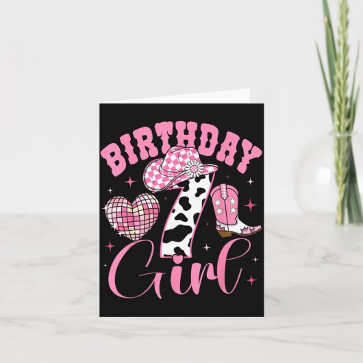 Happy 7th Birthday Girl Outfit Rodeo Western Cowgi Karte (Vorderseite)