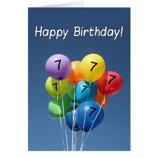 Happy 7th Birthday Kolored Balloons in einem blaue (Vorne)