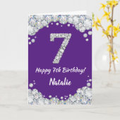Happy 7th Birthday Lila and Silver Glitzer Card Karte (Gelbe Blume)