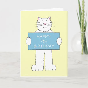 Happy 7th Birthday Niedlich Cartoon Cat Karte
