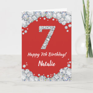 Happy 7th Birthday Red and Silver Glitzer Card Karte