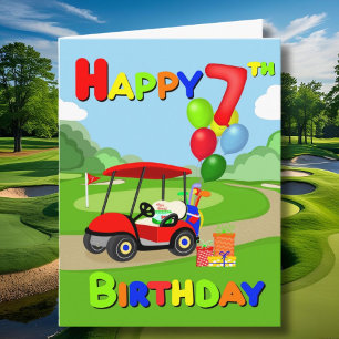 Happy 7th Birthday Red Boys Golf Card Karte