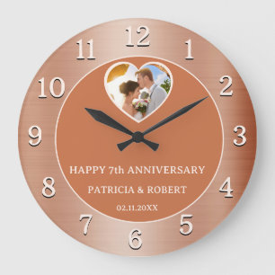 Happy 7th Copper Wedding Anniversary Heart Foto Große Wanduhr