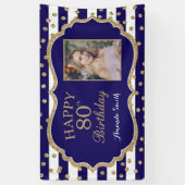 Happy 80. Geburtstag Banner Navy Blue Gold Foto (Vertikal)