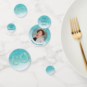 Happy 80. Geburtstag Chic Aquamarin Blue Glitzer Konfetti