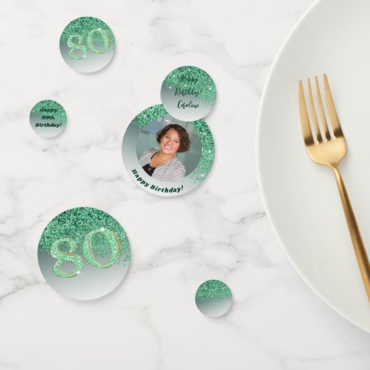 Happy 80. Geburtstag Chic Falling Green Glitzer Konfetti (Gruppe)