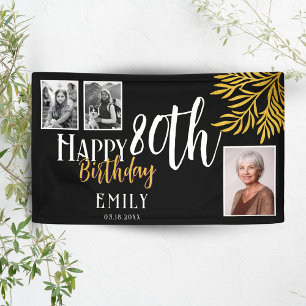 Happy 80. Geburtstag Gold Foliage 3 Foto Hintergru Banner