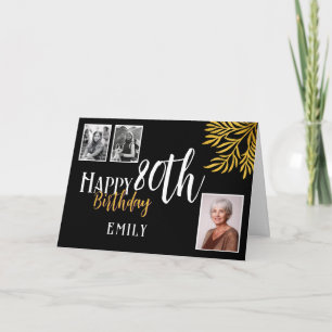 Happy 80. Geburtstag Gold Foliage 3 Foto Karte