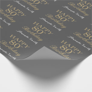 Happy 80. Geburtstag Gold Glitzer und Gray Geschenkpapier