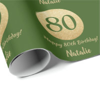 Happy 80. Geburtstag Grün und Gold Glitzer