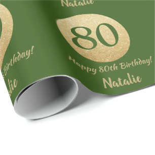 Happy 80. Geburtstag Grün und Gold Glitzer Geschenkpapier