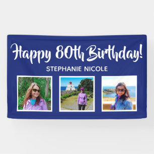 Happy 80. Geburtstag Navy Blue Personalisierte Fot Banner