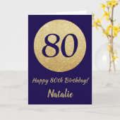 Happy 80. Geburtstag Navy Blue und Gold Glitzer Karte (Gelbe Blume)