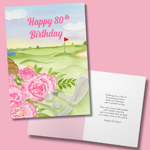 Happy 80. Geburtstag Peonies auf Golfplatz Karte