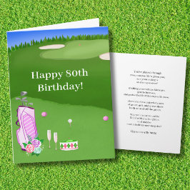 Happy 80. Geburtstag Pink Golf Bag auf Golfplatz Karte