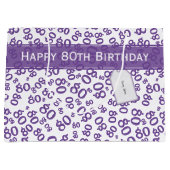 Happy 80. Geburtstag Zahlenmuster Lila/weiß Große Geschenktüte (Vorderseite)