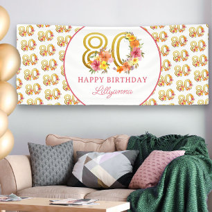 Happy 80. Geburtstagsfeier Floral Gold Nummer 80 Banner