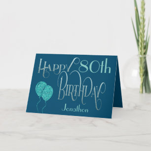 Happy 80. Geburtstagsname Blau Karte