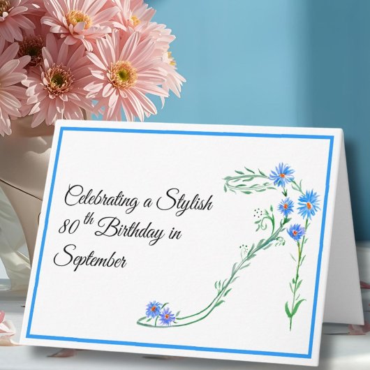 Happy 80. September Geburtstag Blue Aster Blume Karte