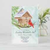  Happy 80th Birthday Birds at Birdhouse Einladung (Stehend Vorderseite)