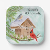Happy 80th Birthday Birds at Birdhouse Pappteller (Vorderseite)