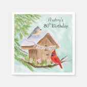  Happy 80th Birthday Birds at Birdhouse Serviette (Vorderseite)