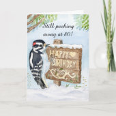 Happy 80th Birthday Downy Woodpecker Karte (Vorderseite)