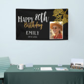 Happy 80th Birthday Gold Foliage Photo Backdrop Banner (Messeveranstaltung)