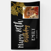Happy 80th Birthday Gold Foliage Photo Backdrop Banner (Vertikal)