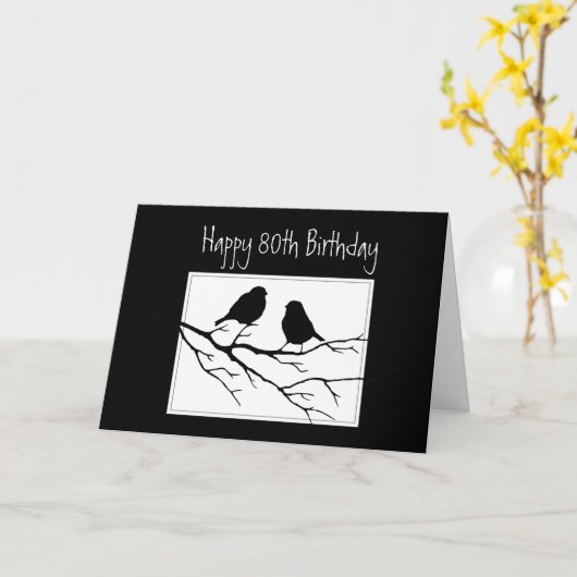 Happy 80th, Eightieth, Birthday Two Birds Karte (Gelbe Blume)