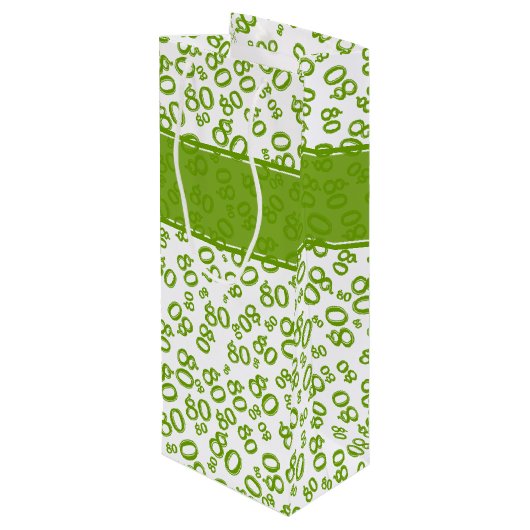 Happy 80th Green/White Random Number Pattern Geschenktüte Für Weinflaschen (Rückseite Schrägansicht)
