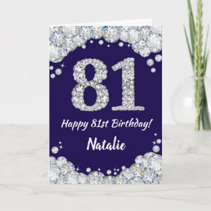 Happy 81. Geburtstag Navy Blue und Silver Glitzer Karte
