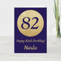 Happy 82. Geburtstag Navy Blue und Gold Glitzer
