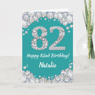 Happy 82. Geburtstagskarte Aquamarin und Silver Gl Karte