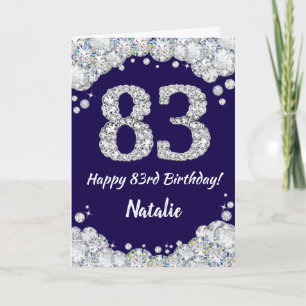 Happy 83. Geburtstag Navy Blue und Silver Glitzer Karte