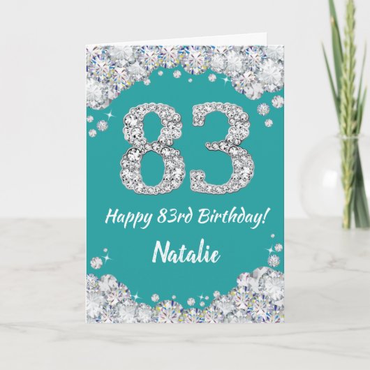 Happy 83. Geburtstagskarte Aquamarin und Silver Gl Karte (Vorderseite)