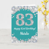 Happy 83. Geburtstagskarte Aquamarin und Silver Gl Karte (Gelbe Blume)
