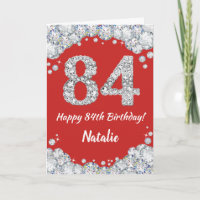 Happy 84. Geburtstagskarte Rot und Silber Glitzer
