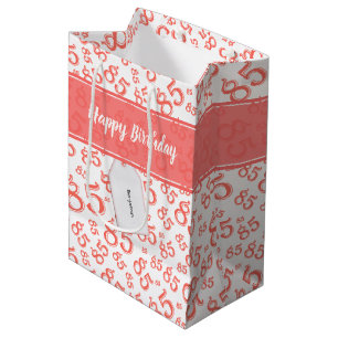 Happy 85. Geburtstag Nummer Muster Korallen/Weiß Mittlere Geschenktüte