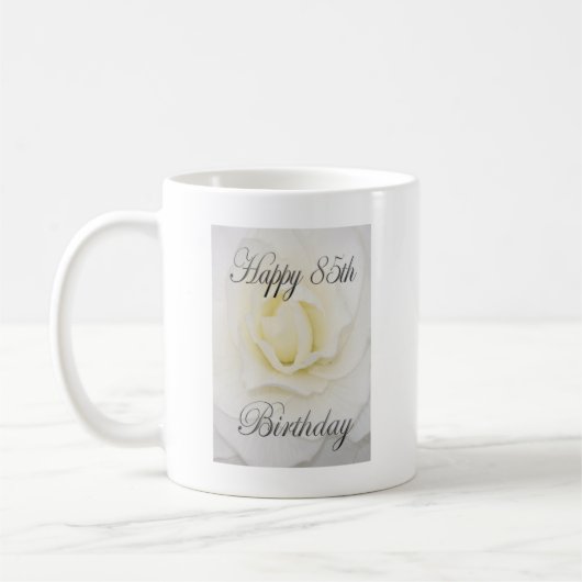 Happy 85. Geburtstag Weiße Blume Kaffeetasse (Links)