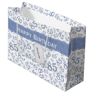 Happy 85. Geburtstag Zahlenmuster Blau/Weiß Große Geschenktüte